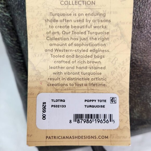 NWT Patricia Nash Leather Poppy Tote Satchel - The Tooled Turquoise Collection - Picture 9 of 9